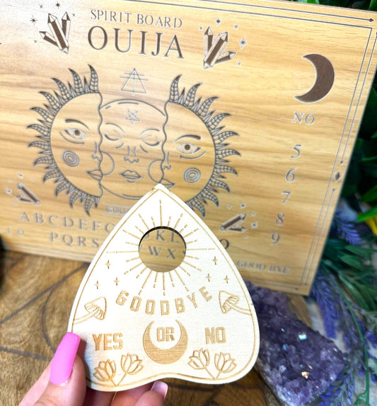 Crystal Sun/Moon Face Ouija Spirit Board with large Goodbye Planchette