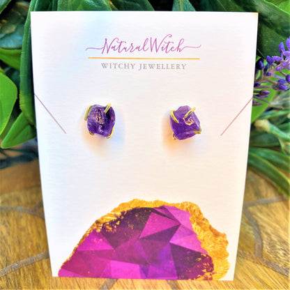 Gemstone Stud Earrings - Amethyst, Rose Quartz & Watermelon Tourmaline